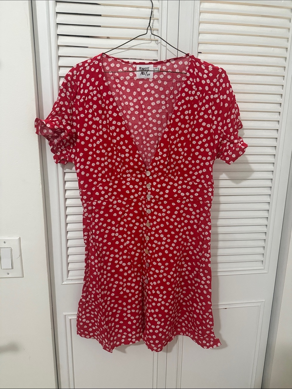 Princess Polly Red Floral Button Mini Dress (Brand New, Never Been Worn)